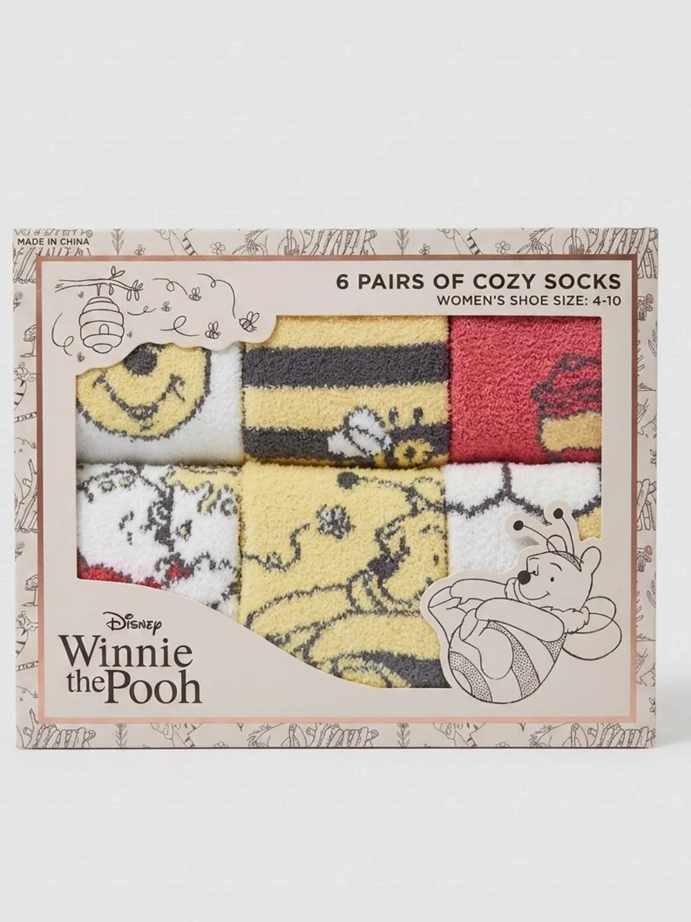 NIB Disney Winnie the Pooh 6-Pack Women's Cozy Socks (Size 4-10)
